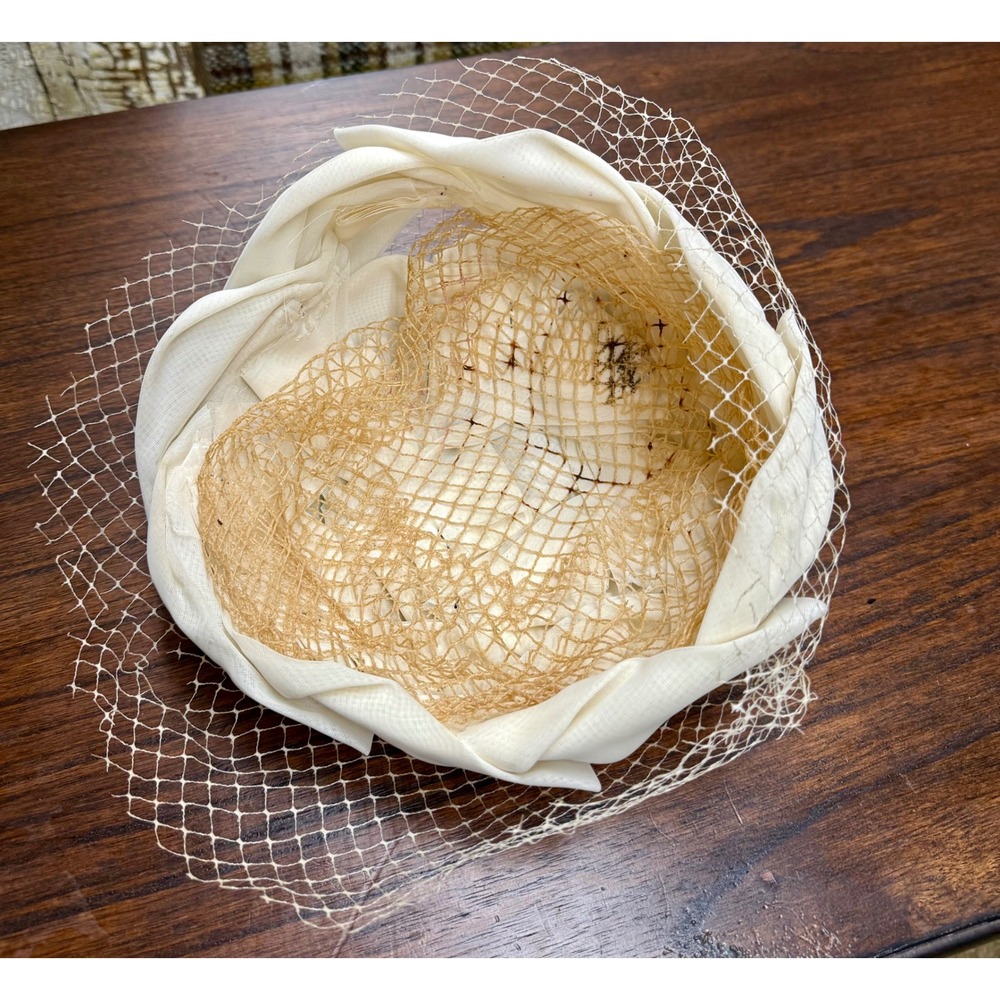 Vintage Ivory Satin Pillbox Hat with Veil Bridal Special Occasion - Picture 15 of 17